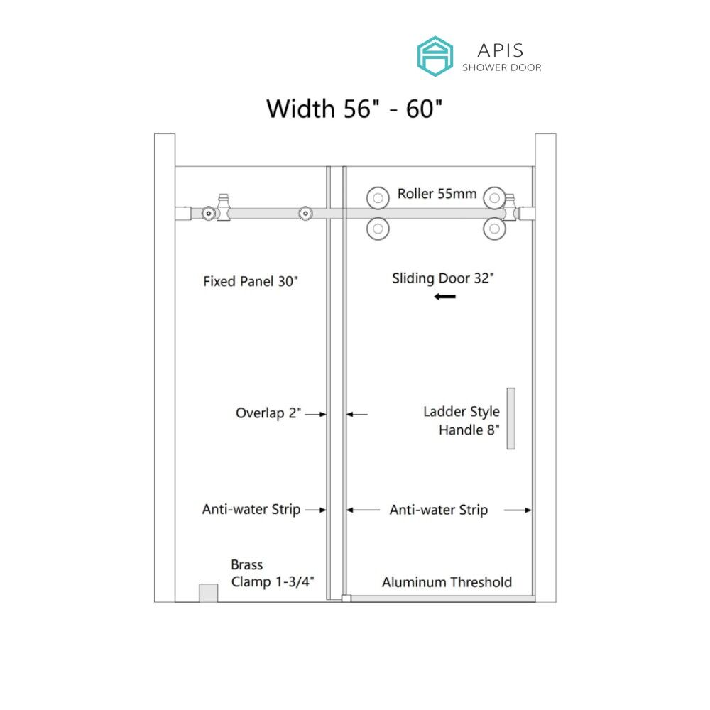 AS-2960 Sliding Shower Door 60" x 60"