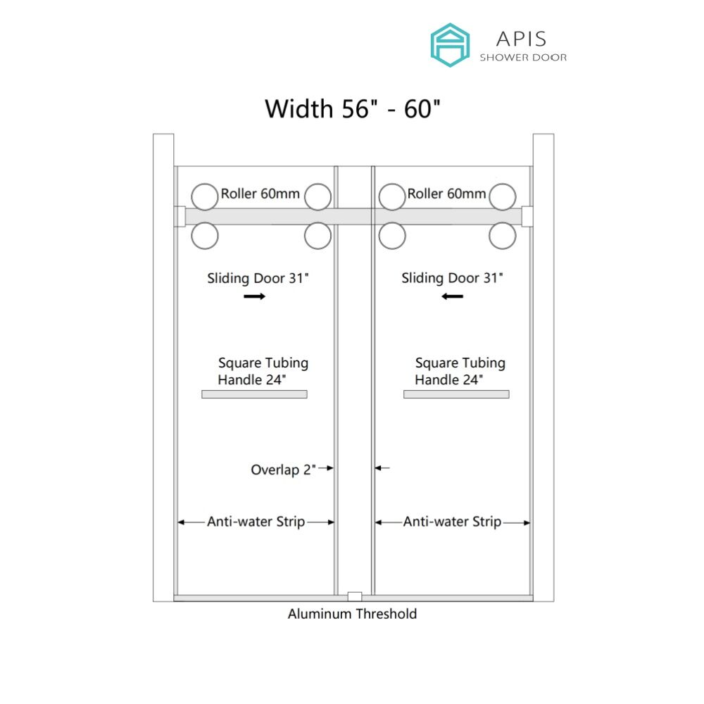 AS-8860D-SC Soft Close Double Sliding Shower Door 60" x 60"