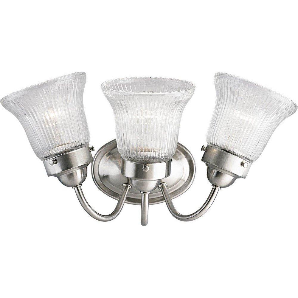 100W 3-Light Vanity Light Fixture with Clear Prismatic Glass Brushed Nickel
