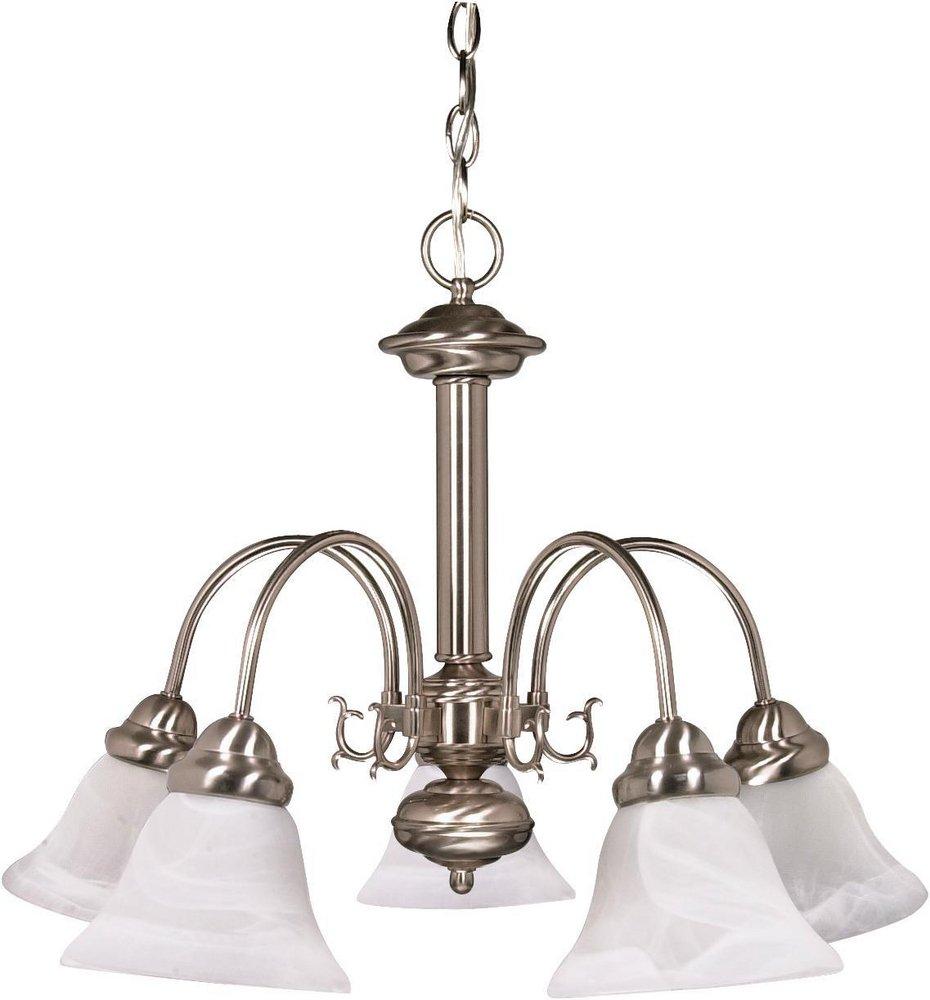 NUVO Ballerina 5 Light 60W Chandelier with Alabaster Glass Bell Shades Bright Nickel