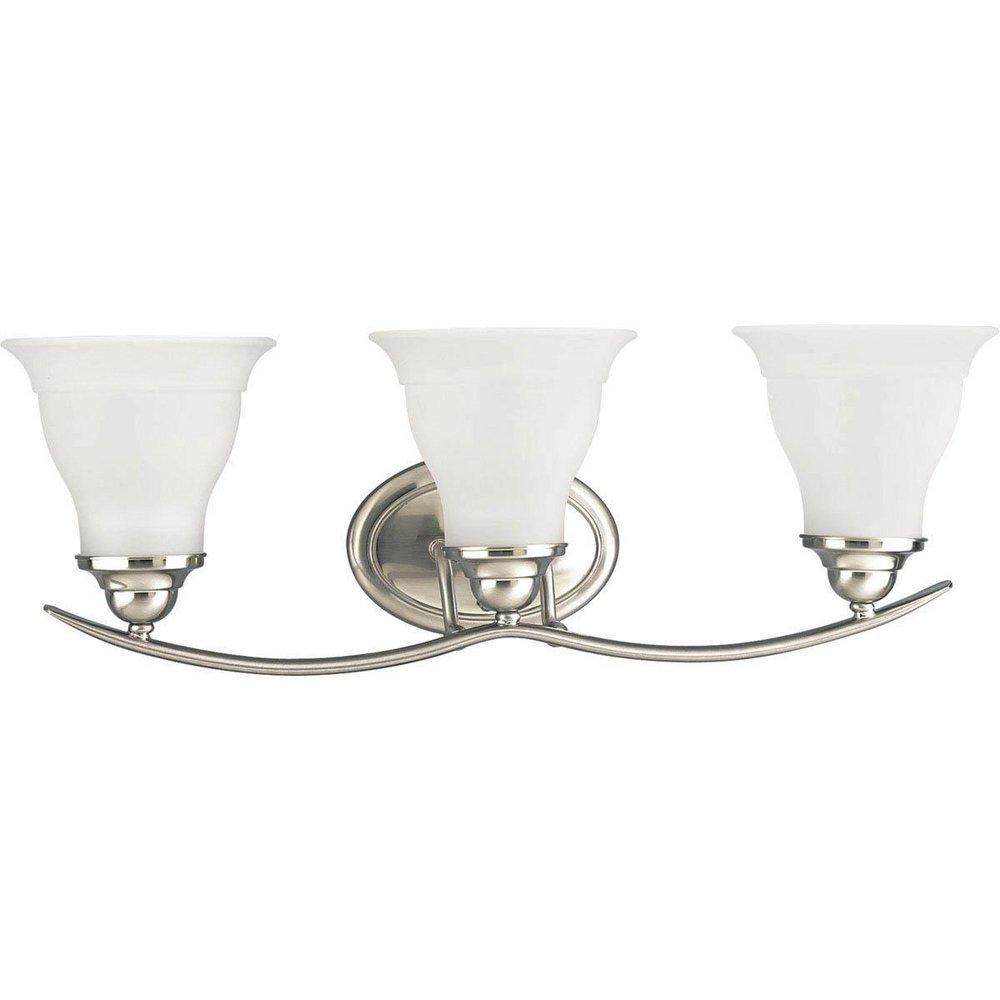 Progress Lighting Trinity 100W 3-Light Vanity Light Fixture with Etched Glass Dimmable Brushed Nickel