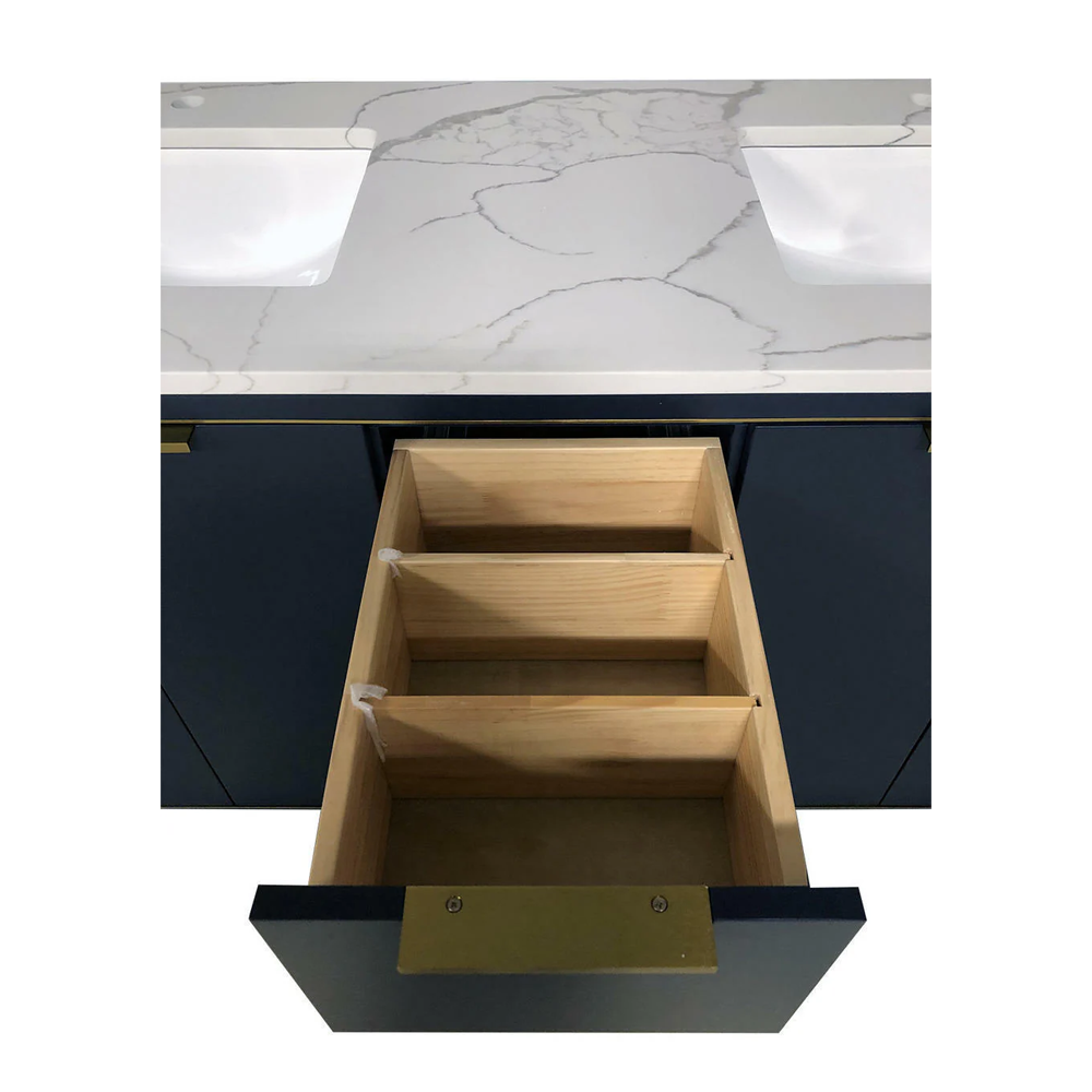 Amelie 72 in Double Sink Bathroom Vanity in Blue with Calacatta Quartz Countertop