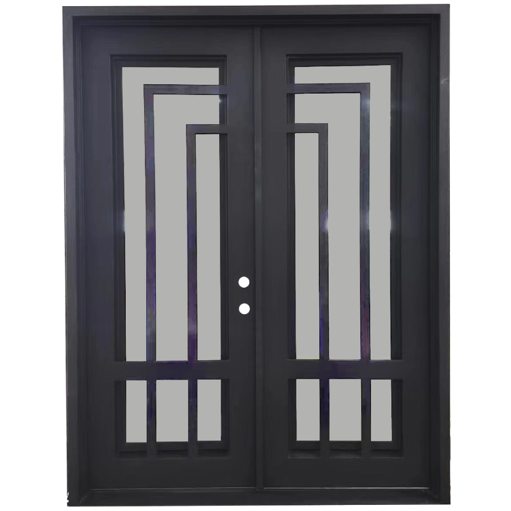 Oslo 6/0x8/0 Square Exterior Wrought Iron Prehung Double Door