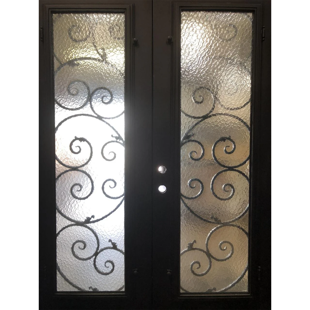 Lily 6/0x8/0 Exterior Wrought Iron Prehung Double Door
