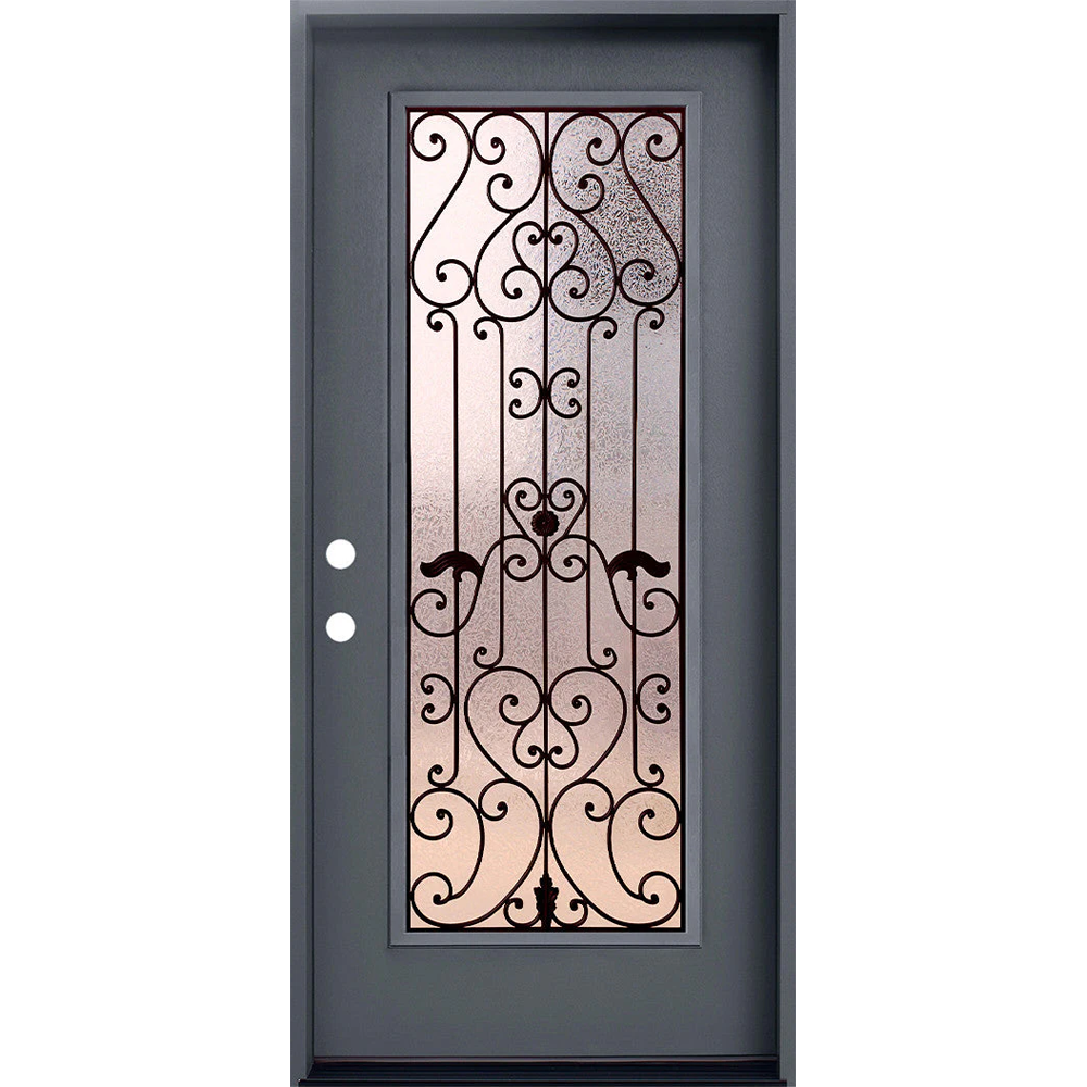 Hestia 3/0x6/8 Single Prehung Fiberglass Door in Grey
