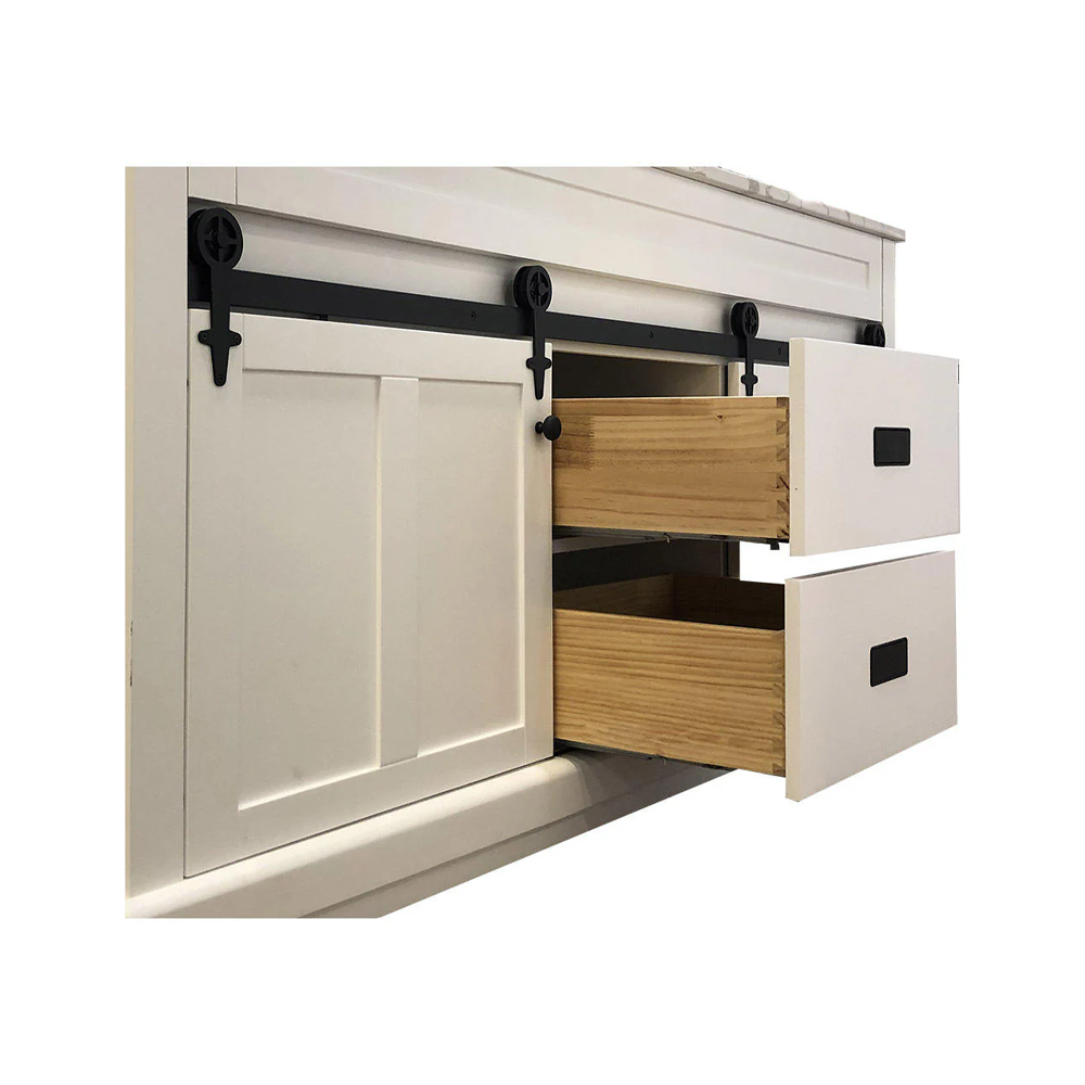 Farmhouse 72 in Double Sink Bathroom Vanity in White with Calacatta Gold Quartz Countertop