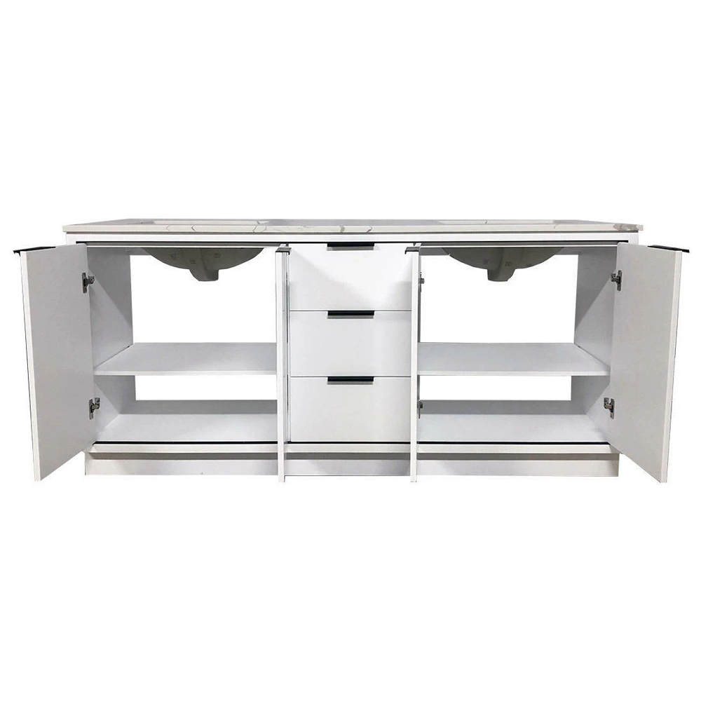 Amelie 72 in Double Sink Bathroom Vanity in White with Calacatta Quartz Countertop