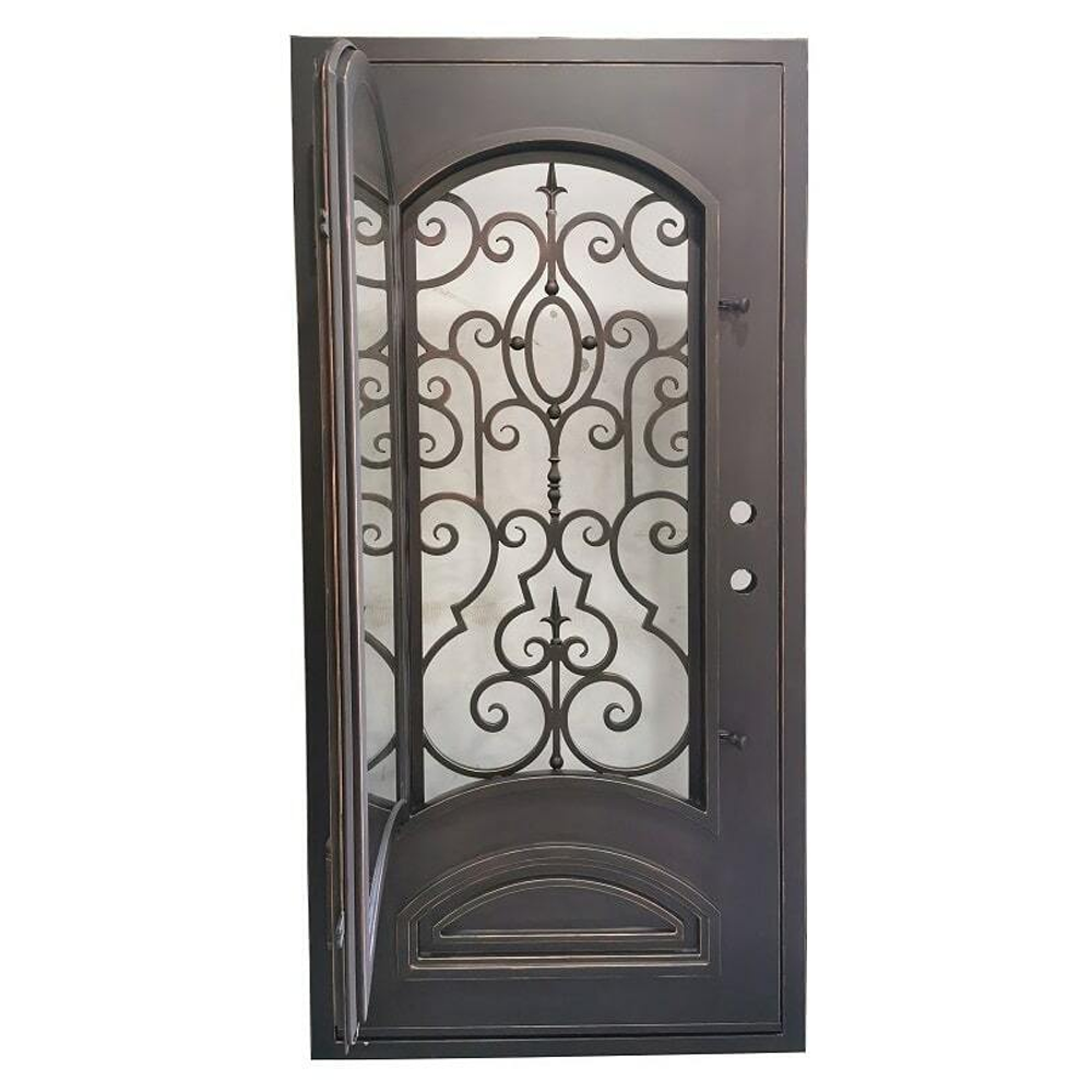 Cielo 3/0x6/8 Bronze Exterior Wrought Iron Prehung Single Door