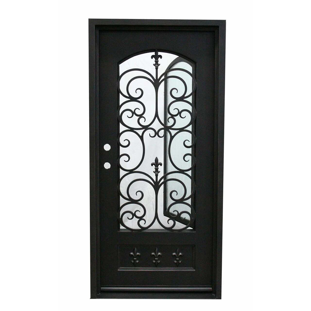 Fleur De Lis 3/0x6/8 Single Wrought Iron Prehung Front Door