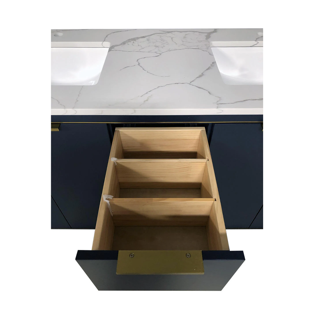 Amelie 60 in Double Sink Bathroom Vanity in Blue with Calacatta Quartz Countertop
