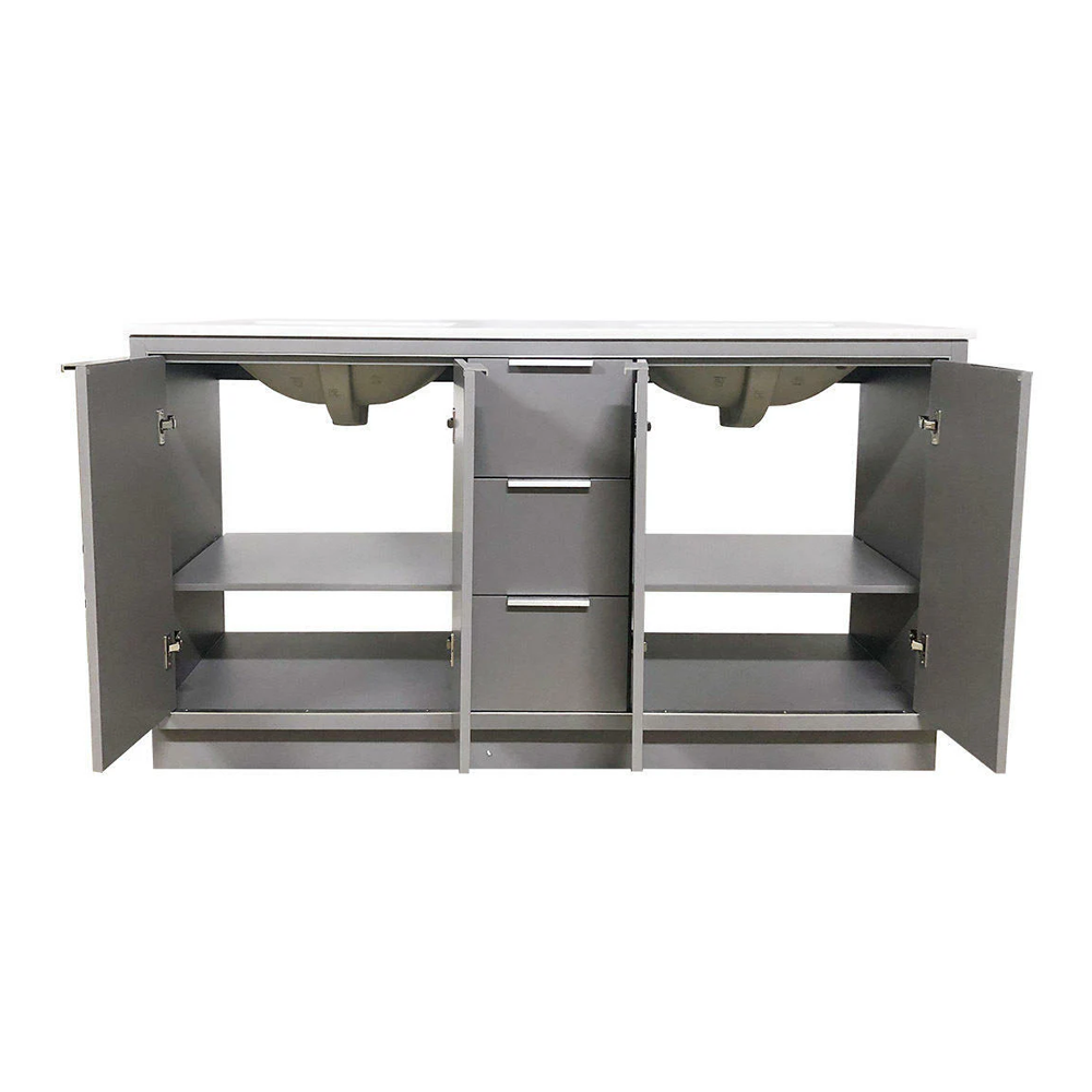 Amelie 72 in Double Sink Bathroom Vanity in Grey with Carrara White Marble Countertop