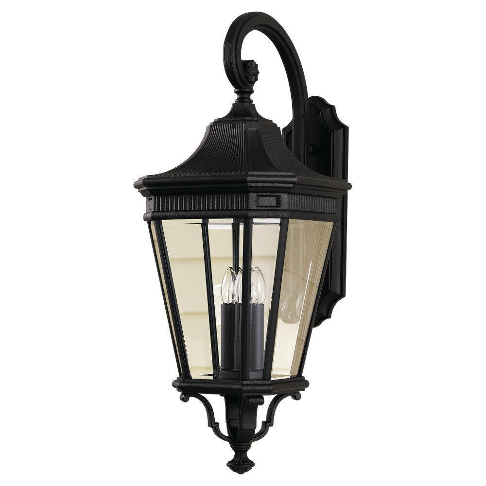 Visual Comfort & Co. Generation Lighting Cotswold Lane 12 in. 60W 3-Light Candelabra E-12 Incandescent Wall Lantern in Black