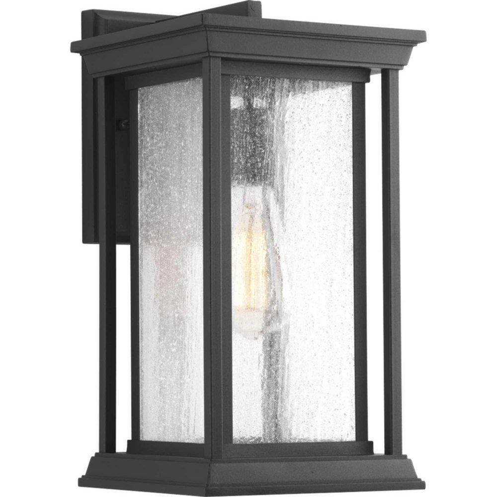 Progress Lighting Endicott 1-Light 100W 9-1/2 in. Outdoor Wall Sconce with Etched Umber Linen Glass in Black