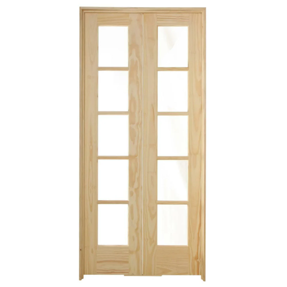36 in. x 80 in. 5 Lite Pine Prehung Interior French Door