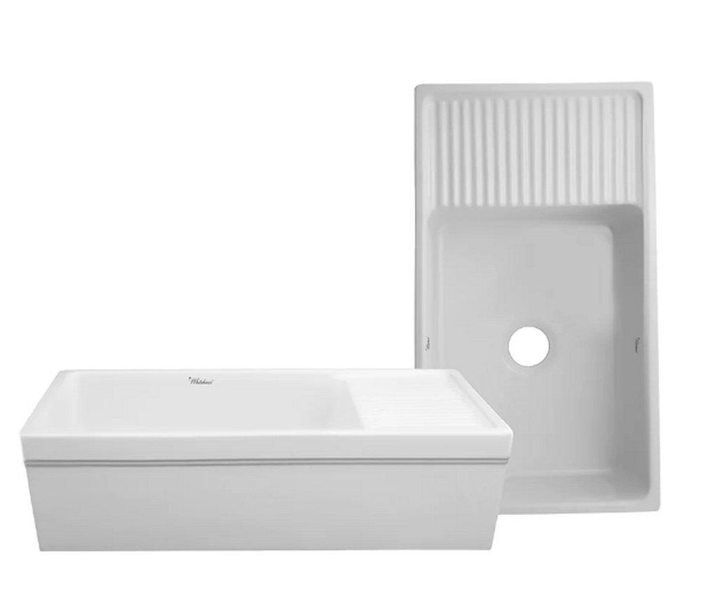 Whitehaus Collection Quatro 36 in. Farmhouse Fireclay Single Bowl Kitchen Sink in White