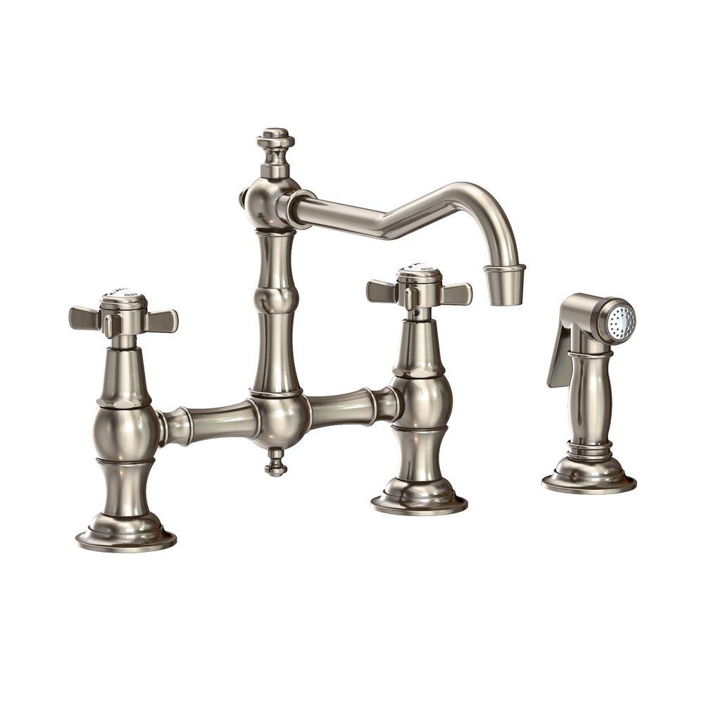 Newport Brass Fairfield Two Handle Bridge Kitchen Faucet with Side Spray in Antique Nickel
