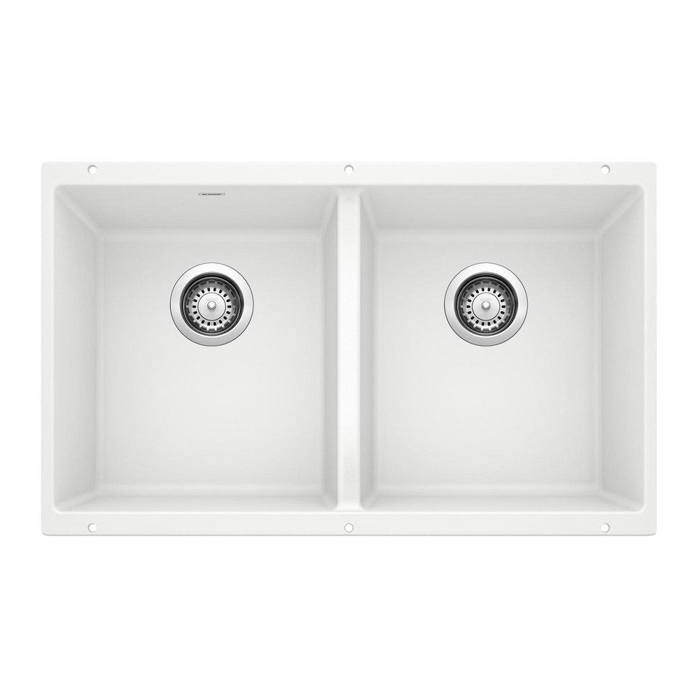 BLANCO Precis 29-3/4 in. Undermount Silgranit Double Bowl Kitchen Sink in White