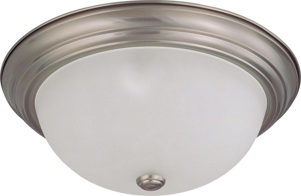 15 in. 60 W 3-Light Flush Mount Ceiling Fixture with Frosted White Globe in Brushed Nickel