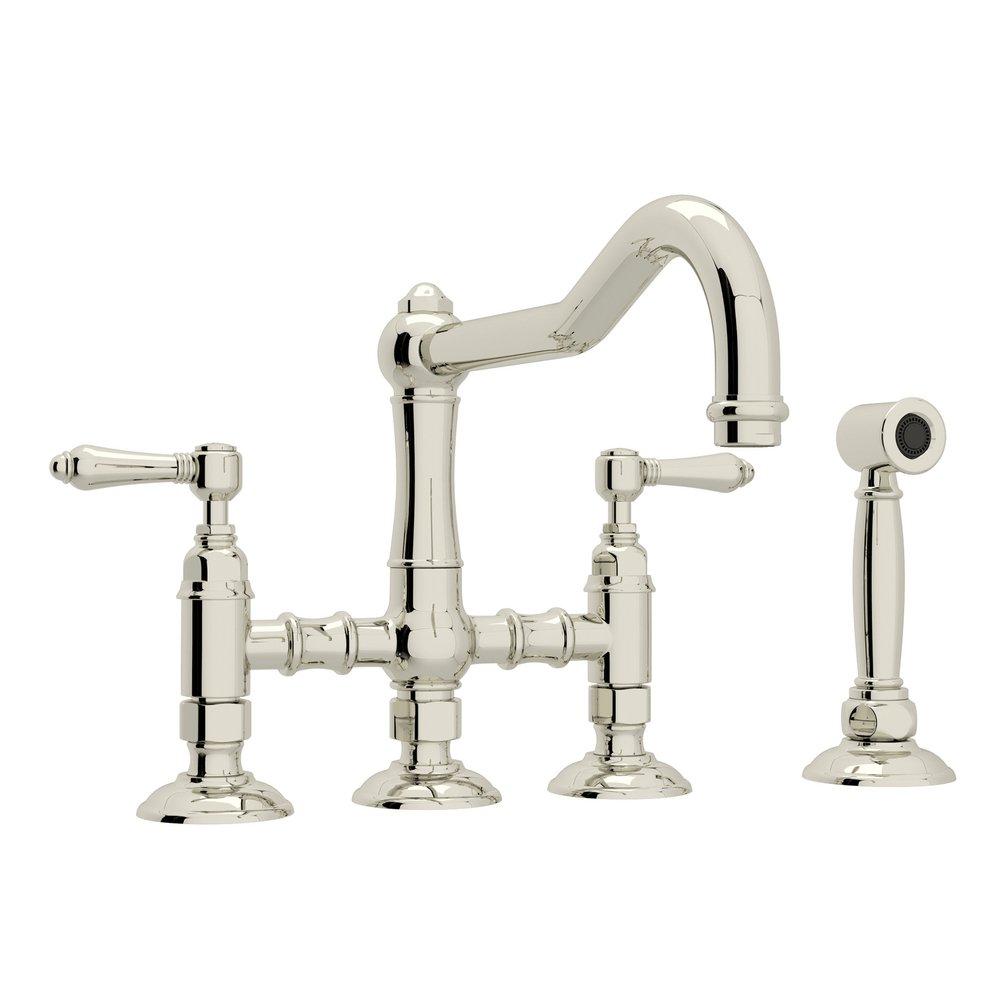 ROHL® Acqui Two Handle Bridge Kitchen Faucet with Side Spray in Polished Nickel