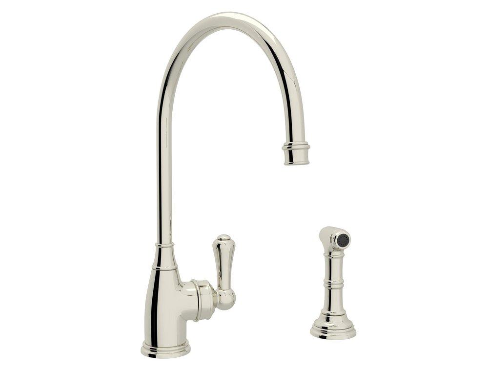 Perrin & Rowe Georgian Era™ Single Handle Kitchen Faucet with Side Spray in Polished Nickel