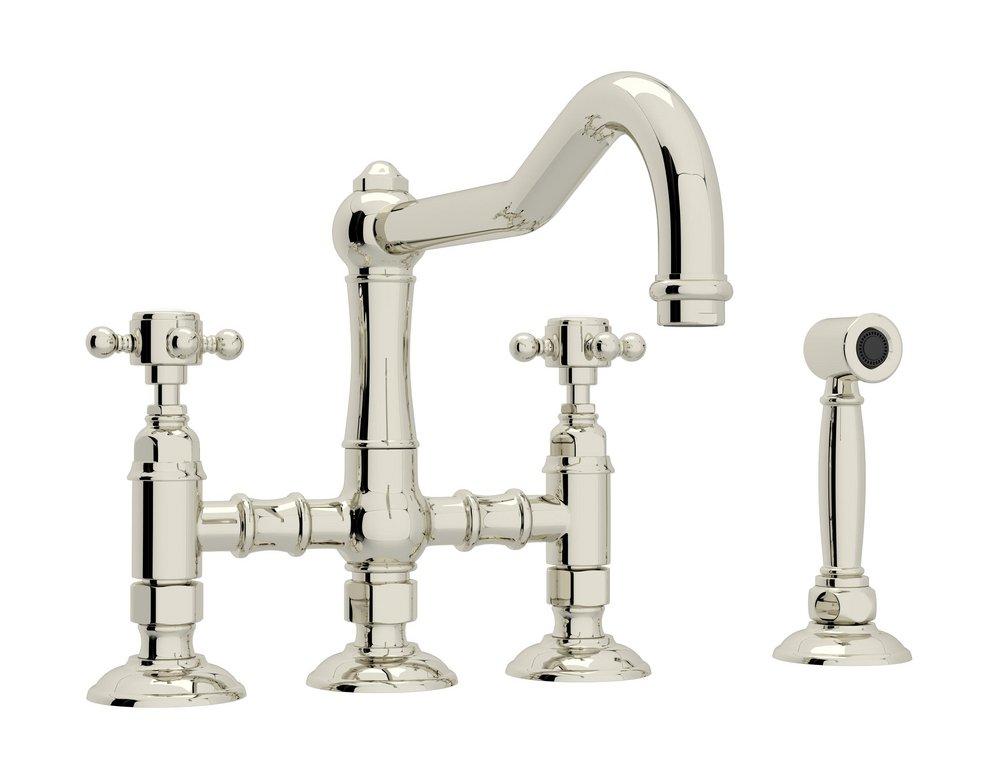 ROHL® Acqui Two Handle Bridge Kitchen Faucet with Side Spray in Polished Nickel
