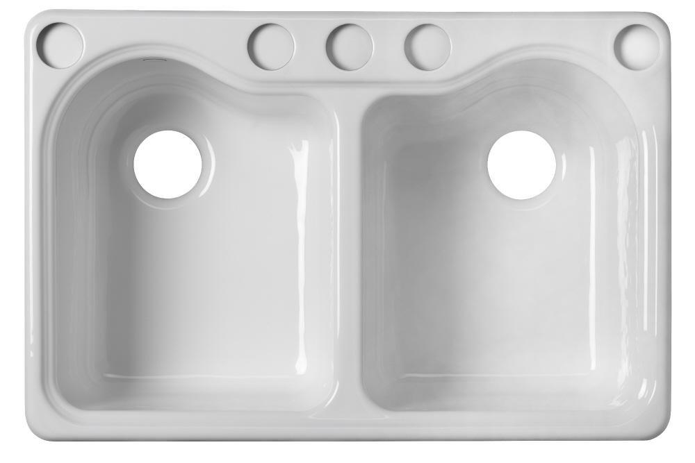 KOHLER Hartland® 33 in. Undermount Cast Iron Double Bowl Kitchen Sink in White
