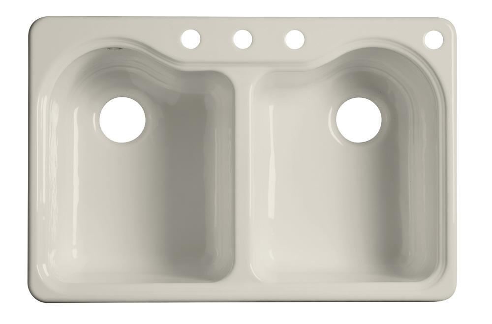 KOHLER Hartland® 33 in. Drop-in Cast Iron Double Bowl Kitchen Sink in Biscuit