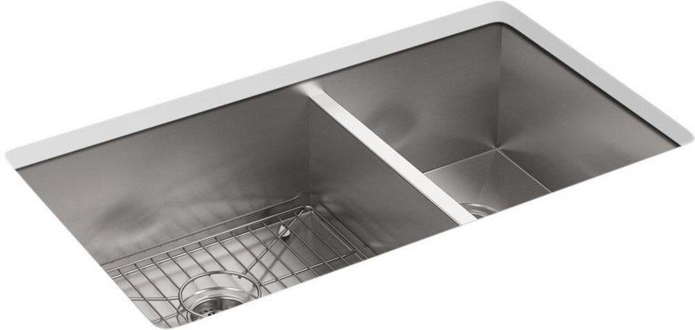 KOHLER Vault™ 33 in. Dual Mount Stainless Steel Double Bowl Kitchen Sink