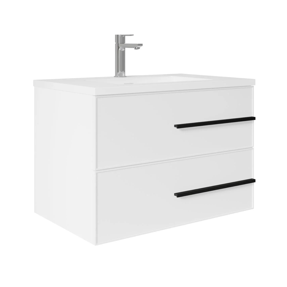 Bella 30" W Wall-Mounted White Vanity with Sink Top | LessCare