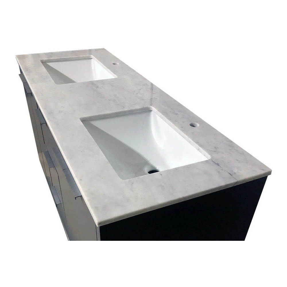 Amelie 72 in Double Sink Bathroom Vanity in Grey with Carrara White Marble Countertop