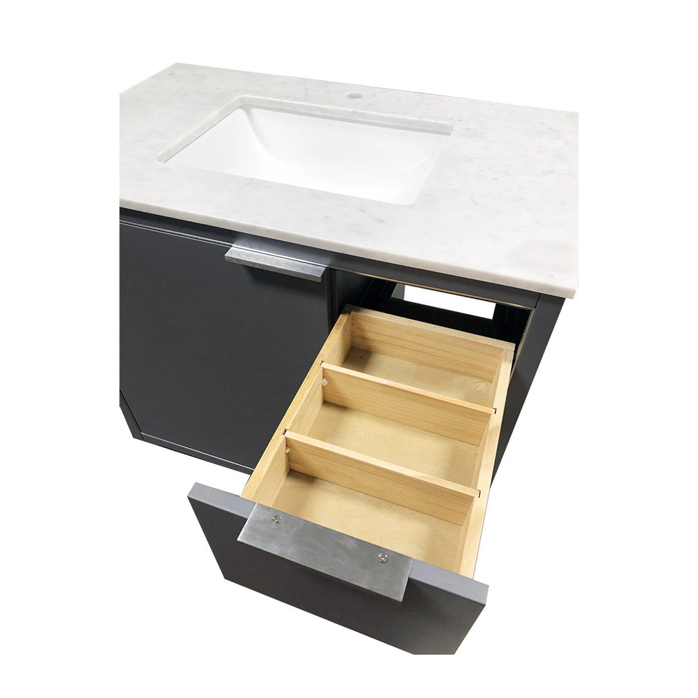 Amelie 36 in Single Sink Bathroom Vanity in Grey with Carrara White Countertop