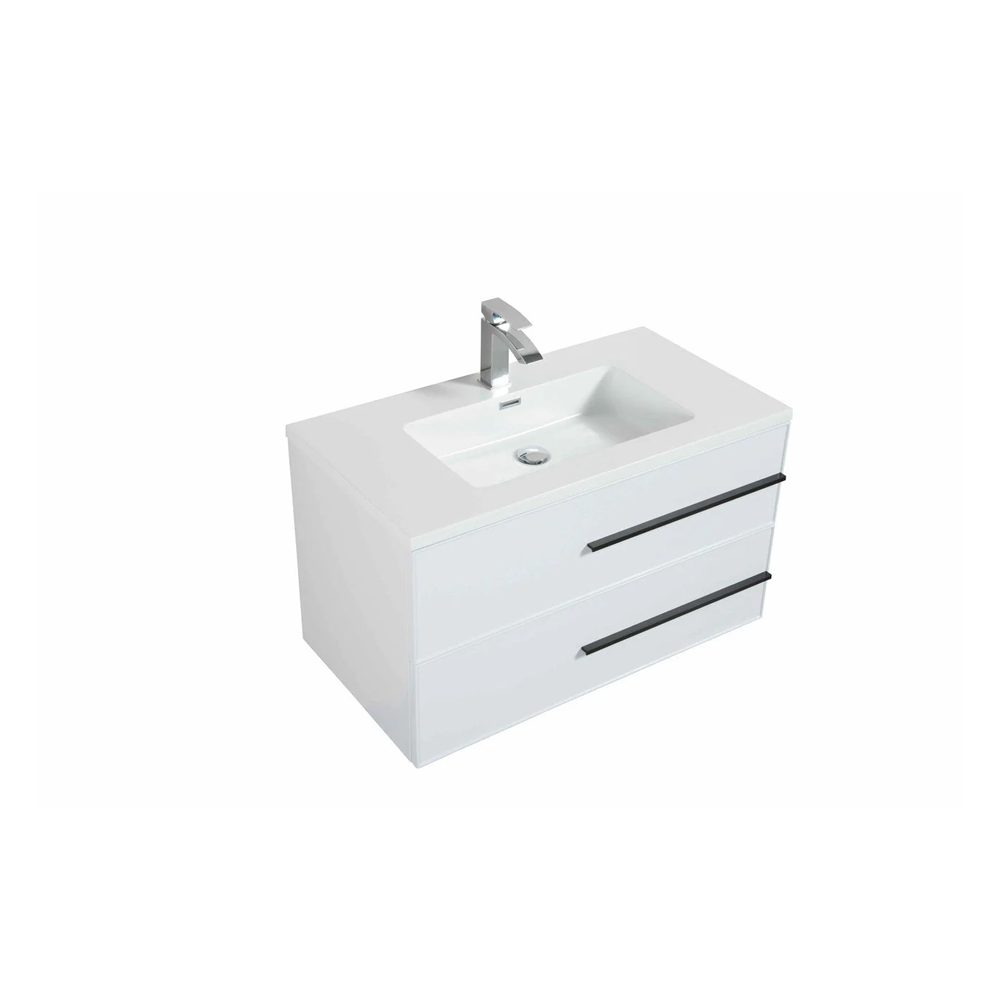 Bella 36" W Wall-Mounted White Vanity with Sink Top | LessCare