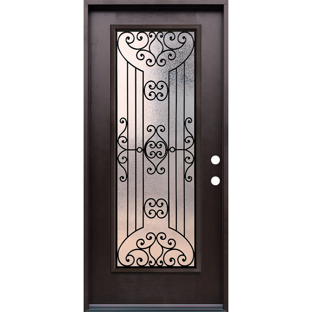 Jupiter 3/0x6/8 Prehung Prefinished Fiberglass Door in Dark Walnut