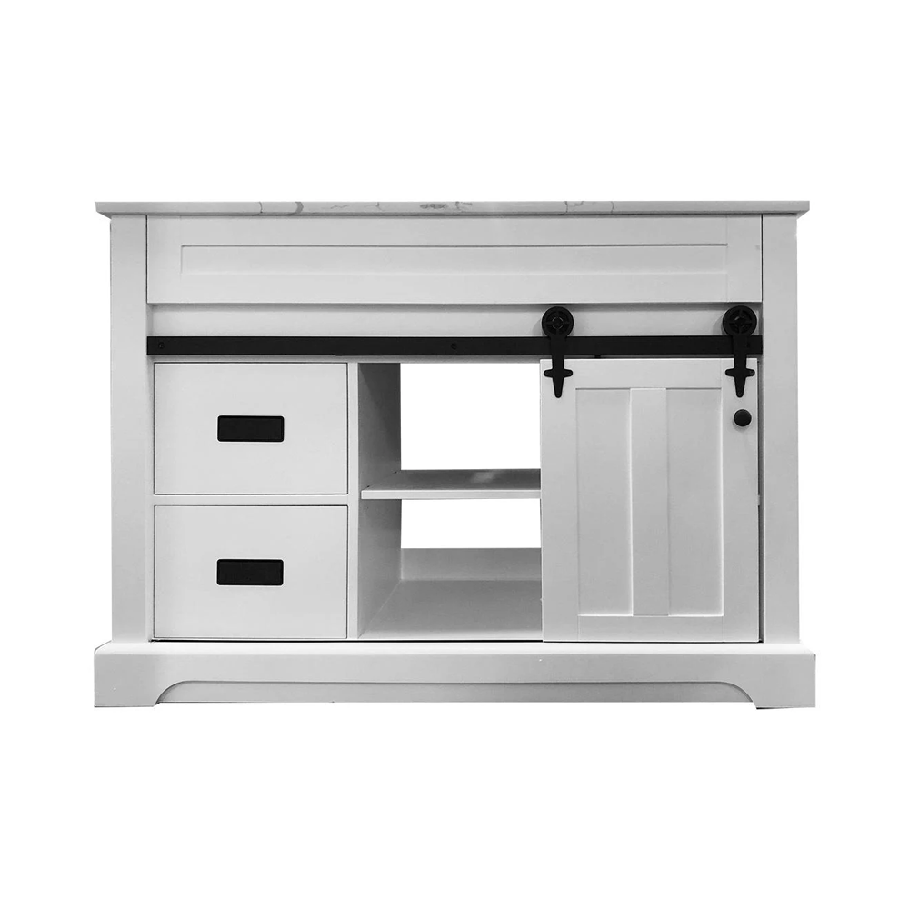 Farmhouse 48 in Bathroom Vanity in White with Calacatta Gold Quartz Countertop