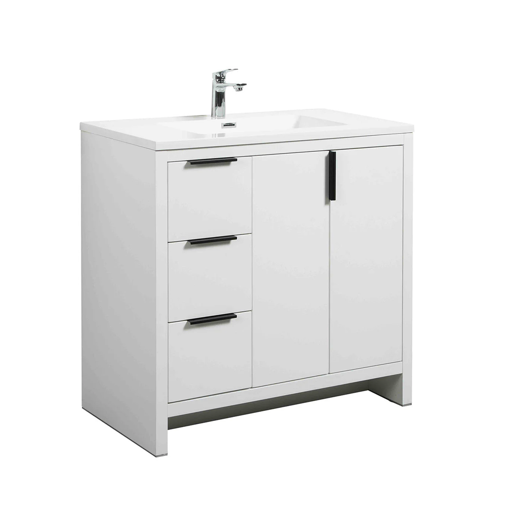 Evana 36" W Freestanding Vanity with Sink Top White | LessCare
