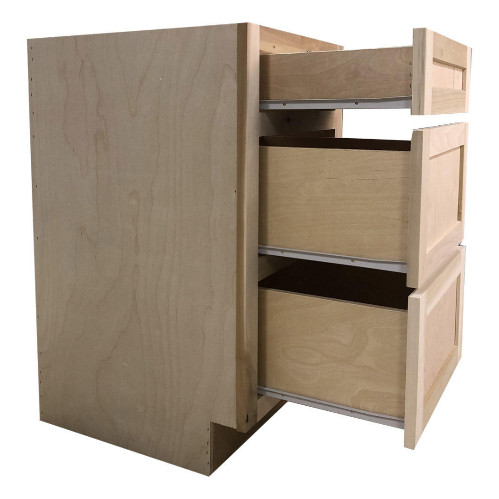 18 in. Drawer Base Vanity Cabinet in Unfinished Poplar | Shaker Style | 3 Drawer