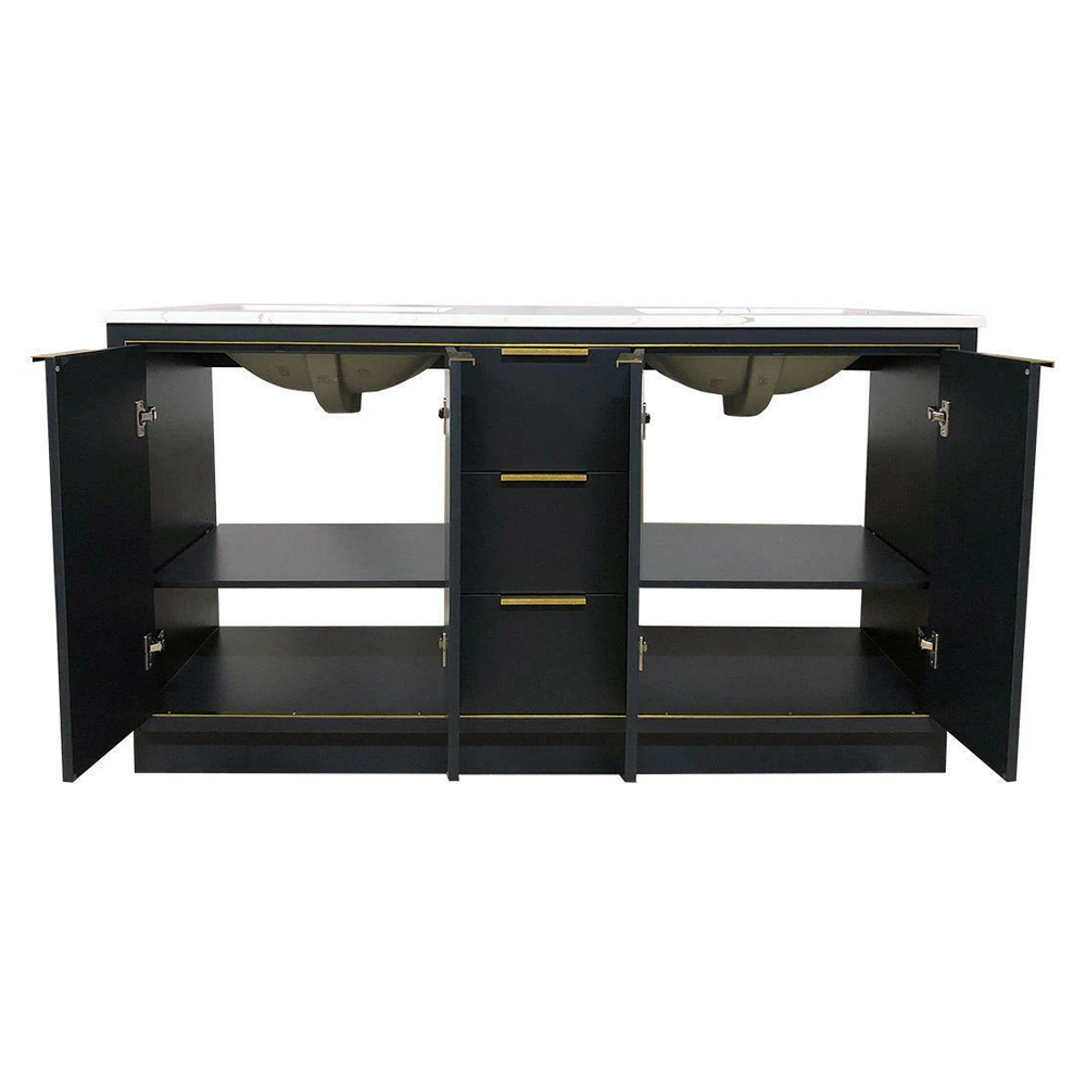 Amelie 72 in Double Sink Bathroom Vanity in Blue with Calacatta Quartz Countertop