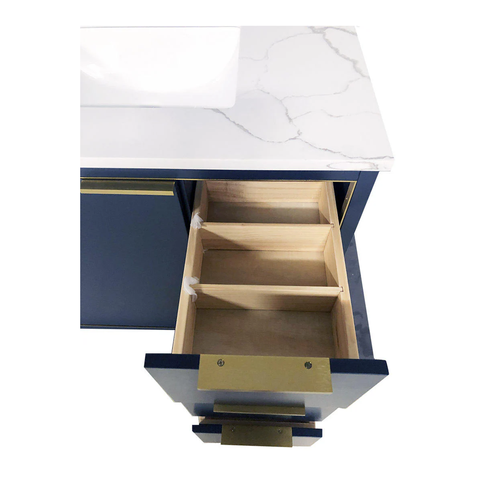 Amelie 36 in Single Sink Bathroom Vanity in Blue with Calacatta Quartz Countertop