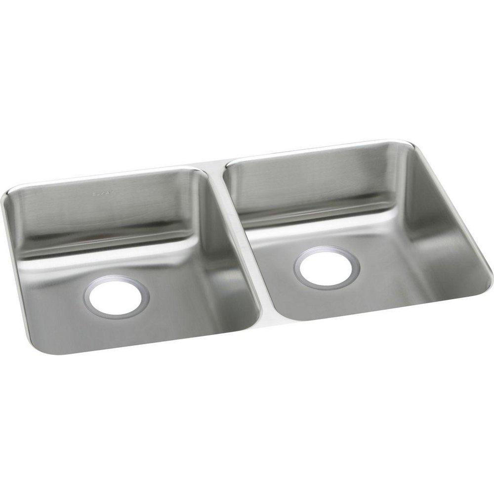 Elkay Lustertone™ 35-3/4 x 18-1/2 in. No Hole Stainless Steel Double Bowl Undermount Kitchen Sink in Lustertone