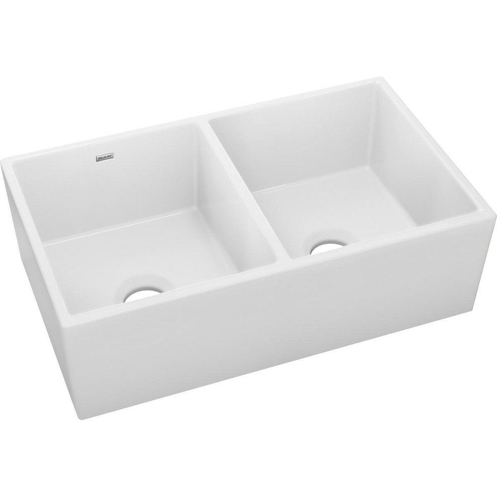 Elkay Explore™ 33 in. Farmhouse Fireclay Double Bowl Kitchen Sink in White