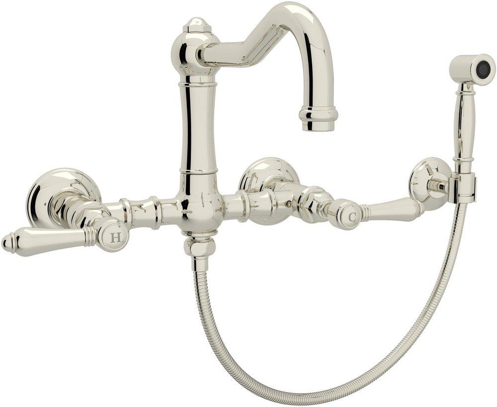 ROHL® Country Kitchen Two Handle Bridge Kitchen Faucet with Side Spray in Polished Nickel