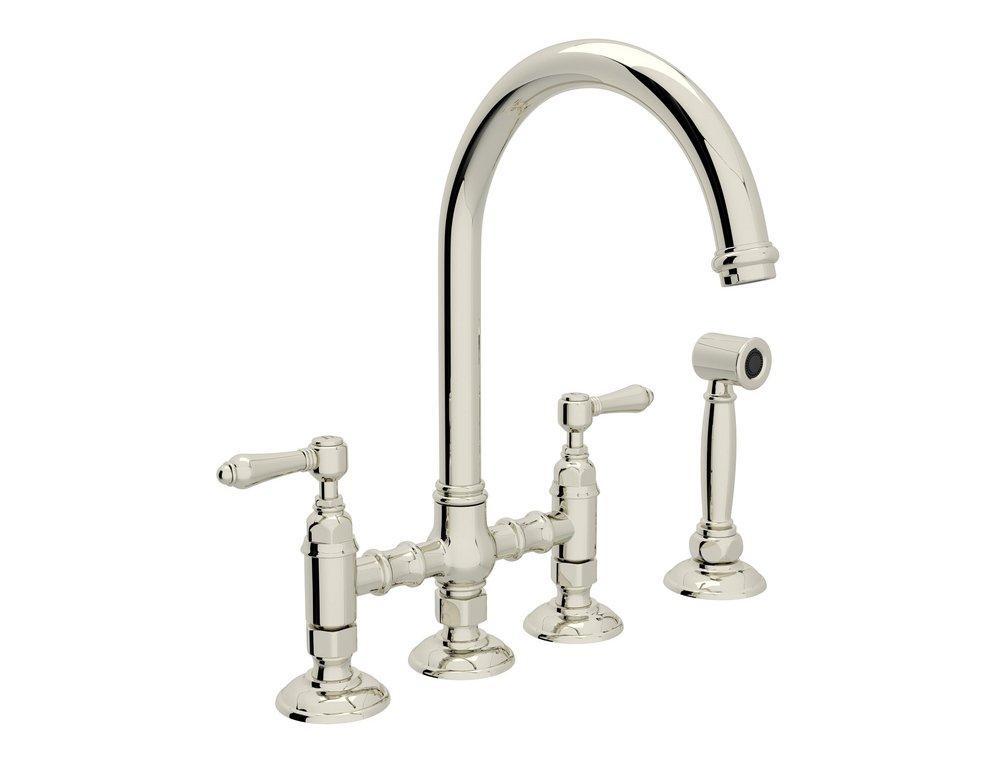 ROHL® San Julio® Two Handle Bridge Kitchen Faucet with Side Spray in Polished Nickel