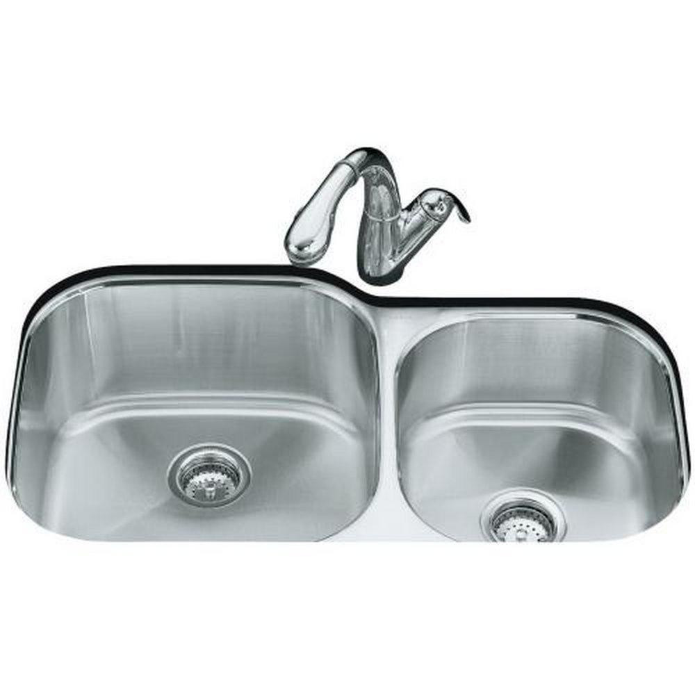 KOHLER Undertone® 35-1/8 in. Undermount Stainless Steel Double Bowl Kitchen Sink