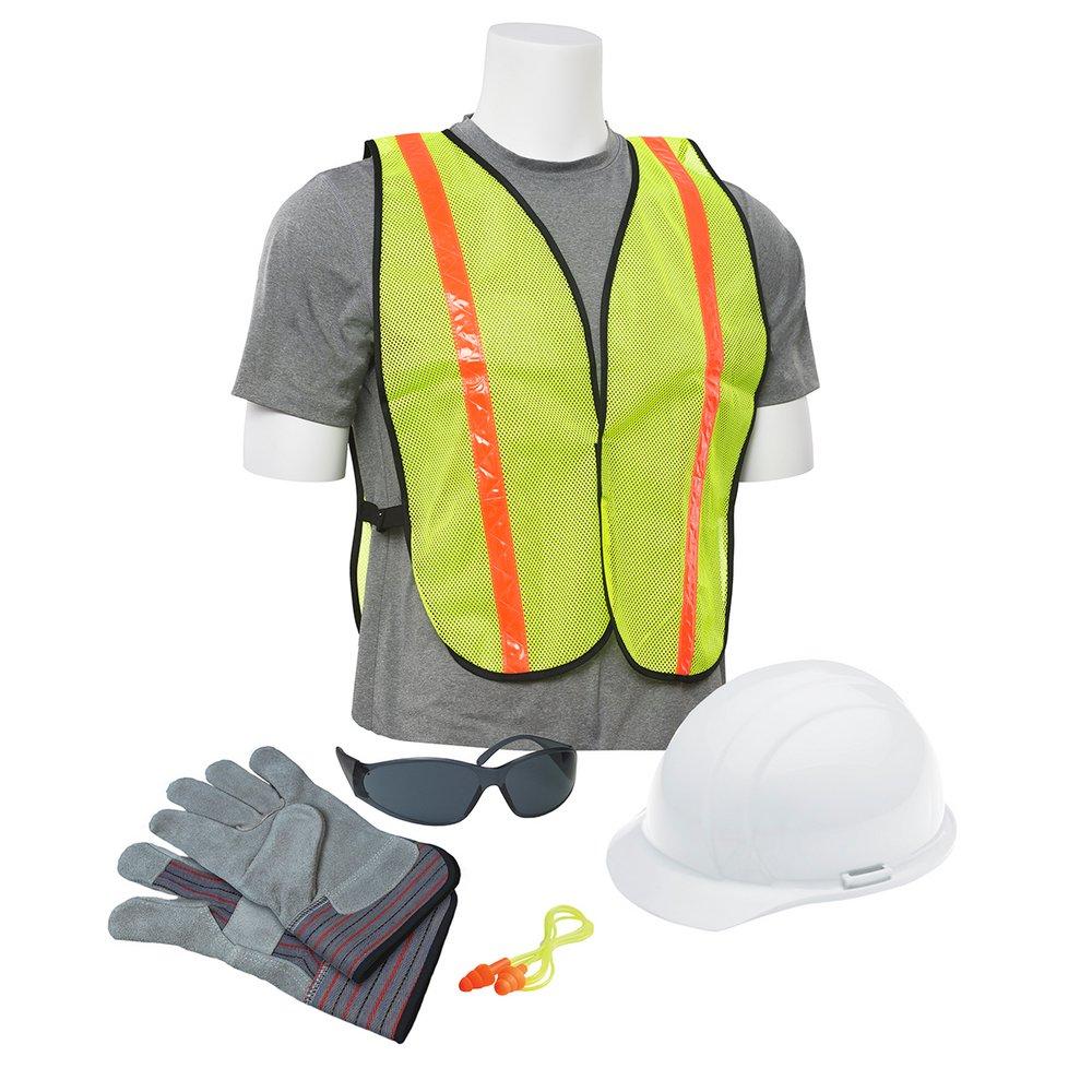 ERB Safety Rainshower Rustic Cap Style Hard Hat with Vest and Smoke Safety Glasses in White
