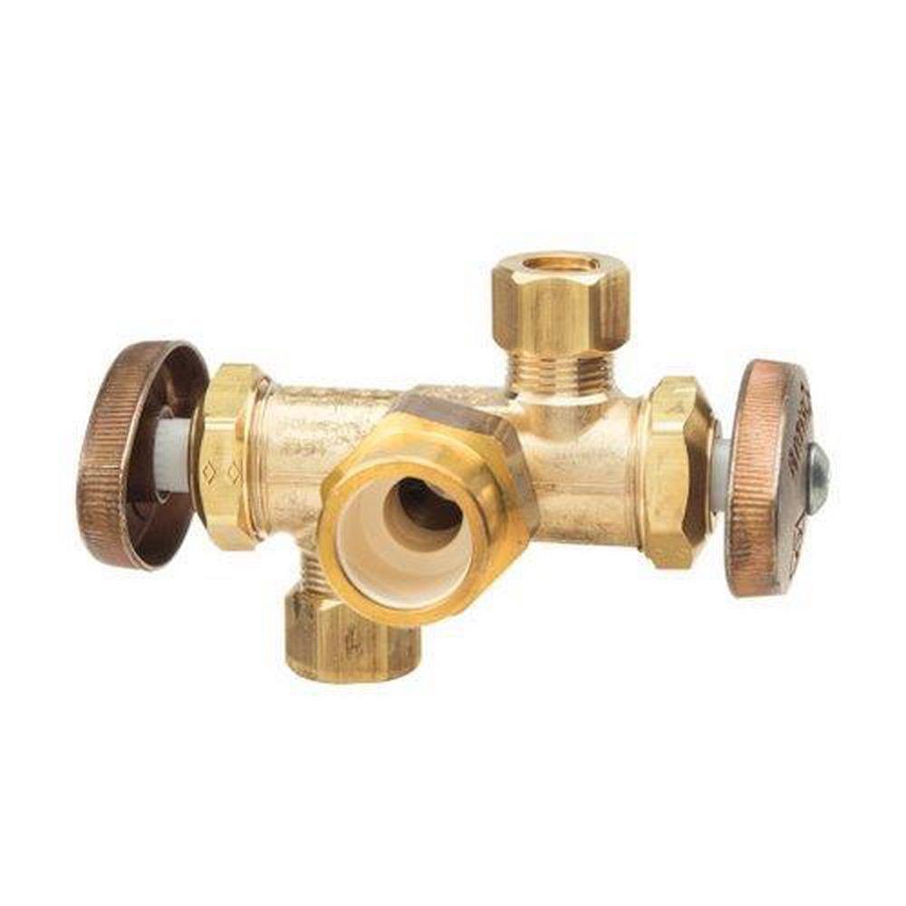 BrassCraft PR1901DV Series 1/2 x 3/8 x 3/8 in. Solvent Weld x OD Compression x OD Compression Knurled Oval Handle Angle Supply Stop Valve in Rough Brass