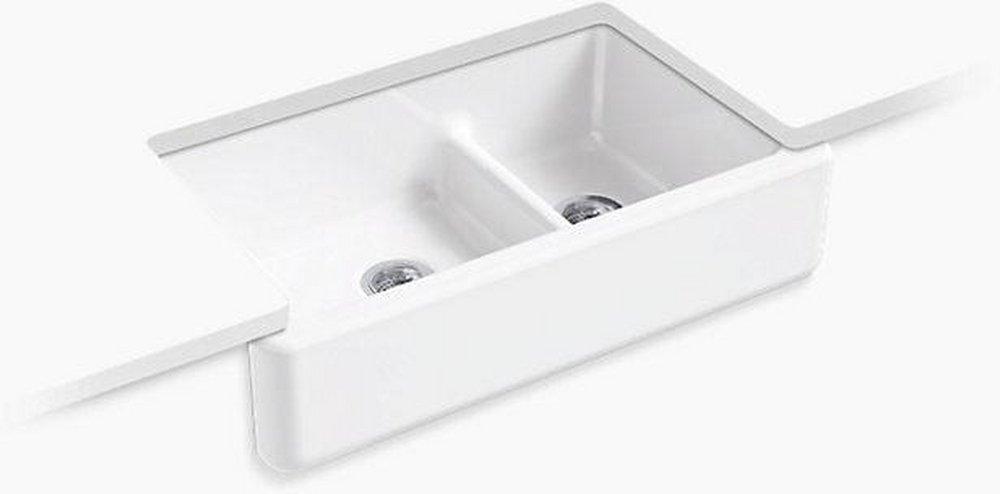 KOHLER Whitehaven® 35-11/16 in. Undermount Cast Iron Double Bowl Kitchen Sink in White