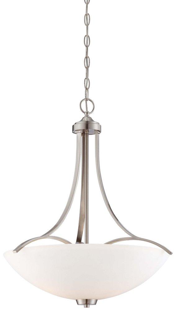 Minka Lavery Overland Park 25-1/2 in. 100W 3-Light Pendant in Brushed Nickel with Etched Opal Glass Shade