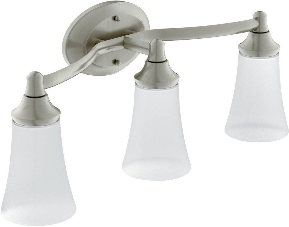 Moen Eva™ 3 Light 100 W Bathroom Vanity Light with Frosted Shades in Brushed Nickel
