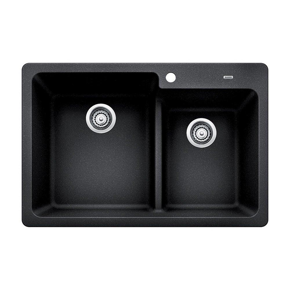 BLANCO Grandis 33 in. Dual Mount Silgranit Double Bowl Kitchen Sink in Anthracite