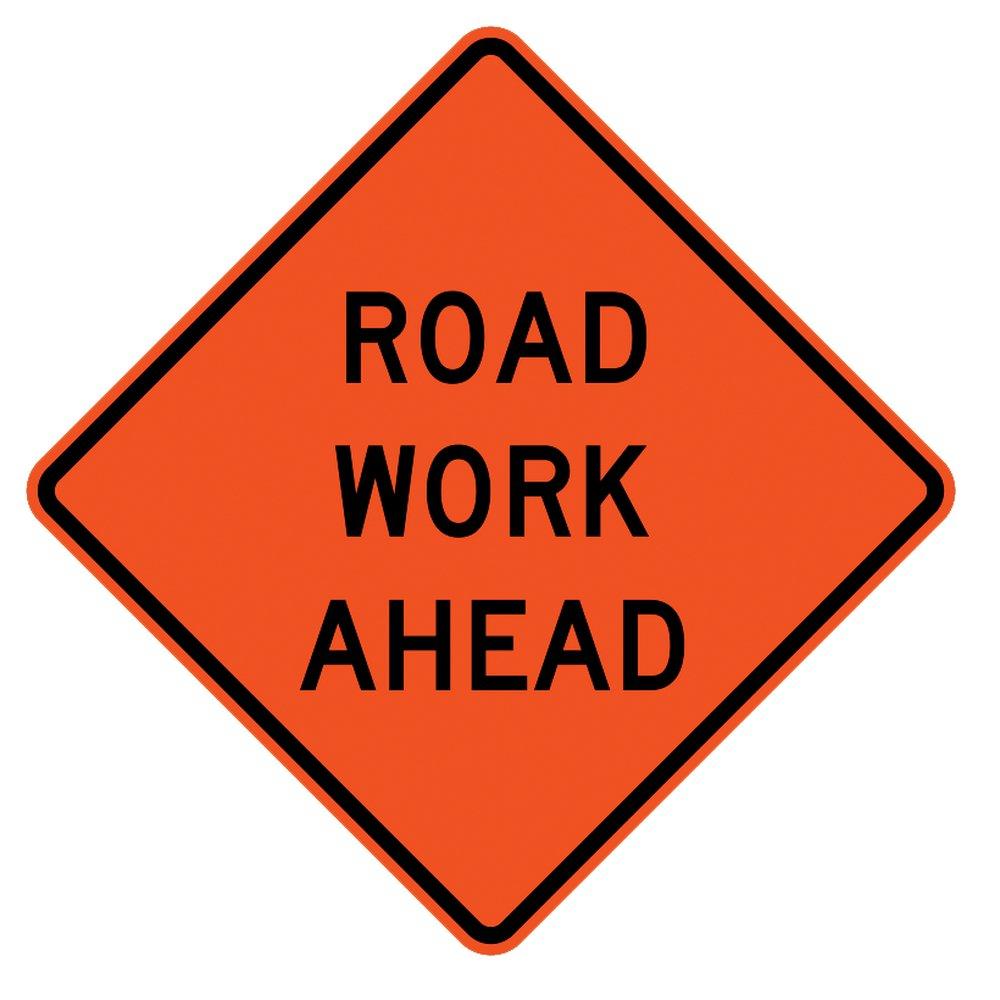 48 in. Reflective Overlay Compatible Vinyl Roll-Up Sign - ROAD WORK AHEAD